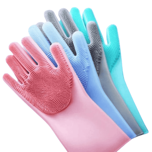 Close-up view of magic silicone cleaning gloves texture