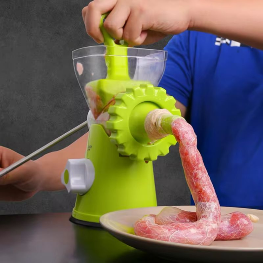 Manual meat grinder in green color – front view