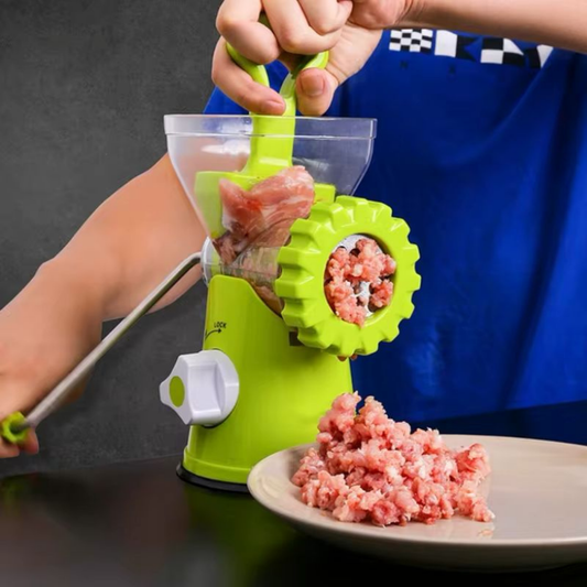 Full view of manual meat grinder for kitchen use