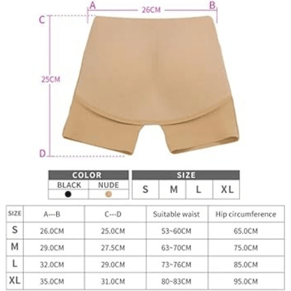measurement-size-color-hip-shaper displaying size chart and available skin color