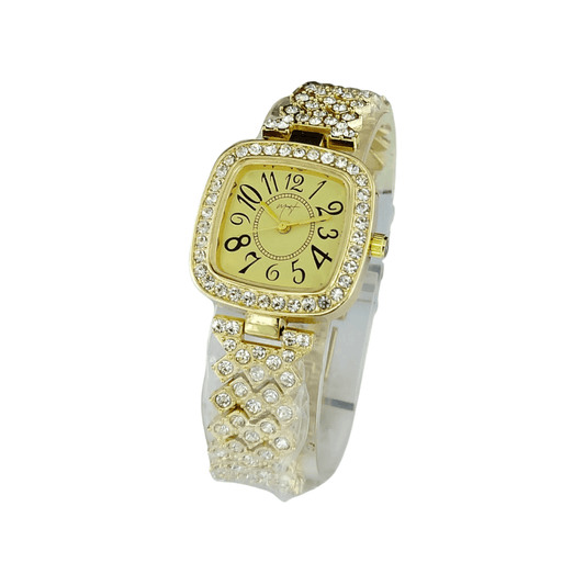 Close-up of the MH Stone ladies watch in a gold finish.