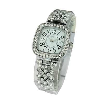 Front view showcasing the MH Stone ladies watch in silver.