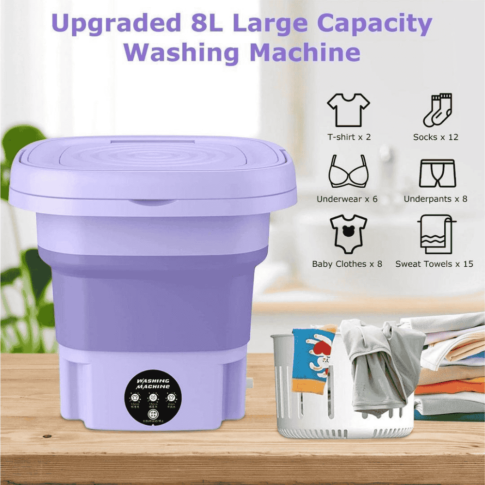 Image showcasing the upgraded 8-liter capacity of the washer