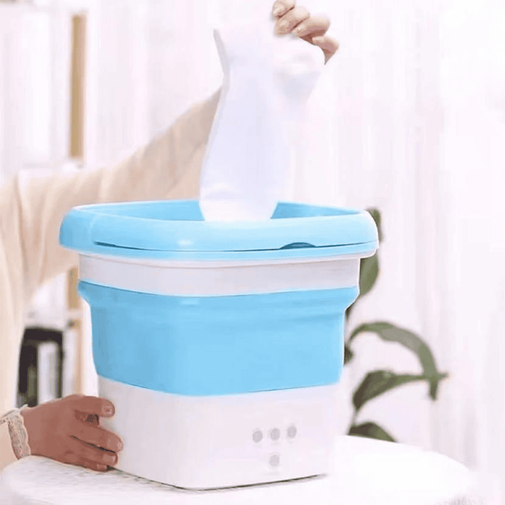 Side view of the washer with a sock placed inside