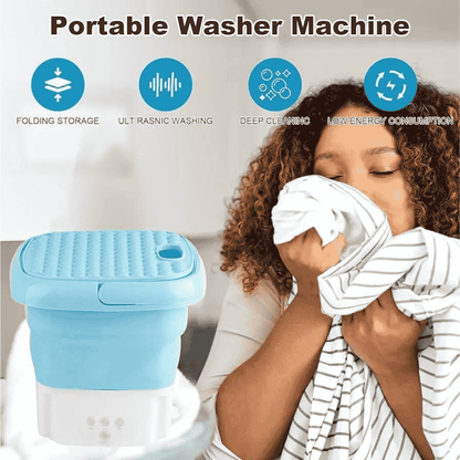 Front view of  washer with neat and clean cloths in hand