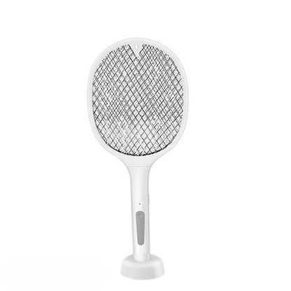 Front view of white mosquito killer racket on plain white background