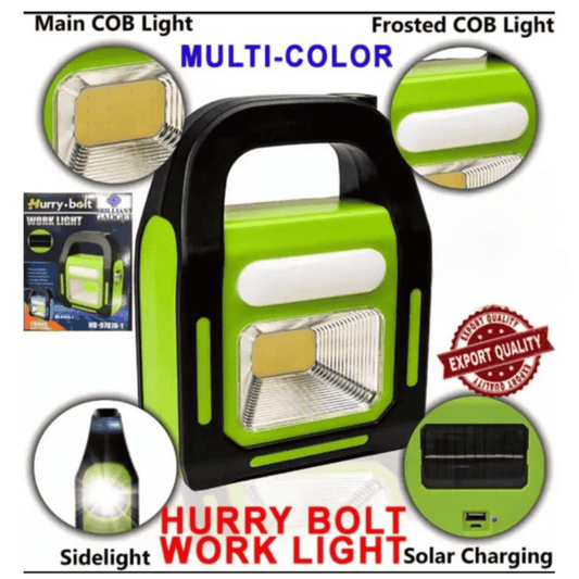 Hurry Bolt work light with multiple features highlighted on a white background