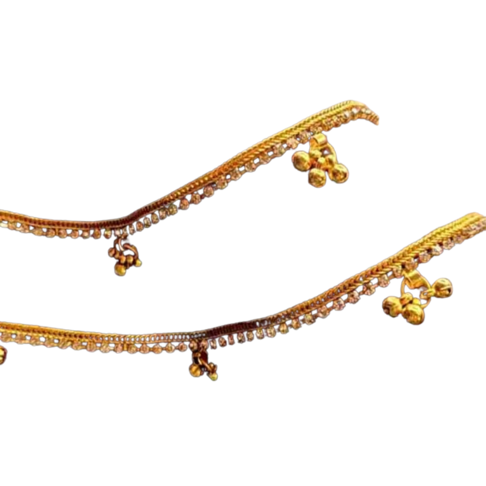 Front view of artificial gold plated anklet with multi-color design
