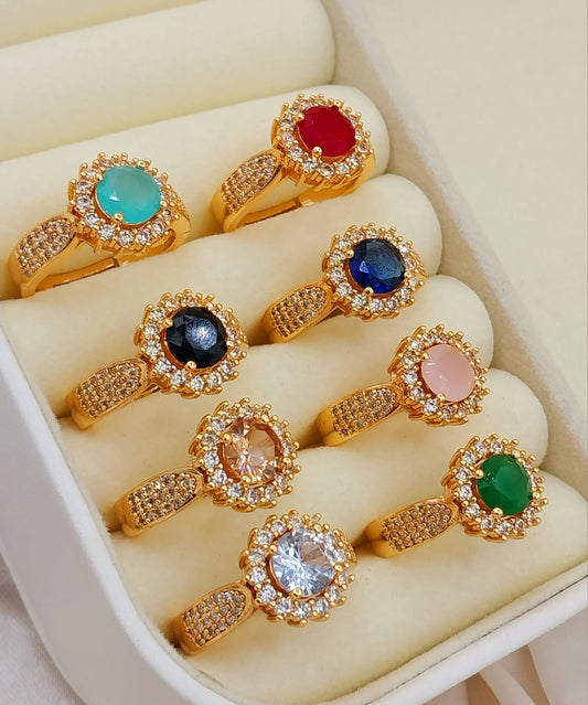 Full view of artificial multi-color gold plated ring collection
