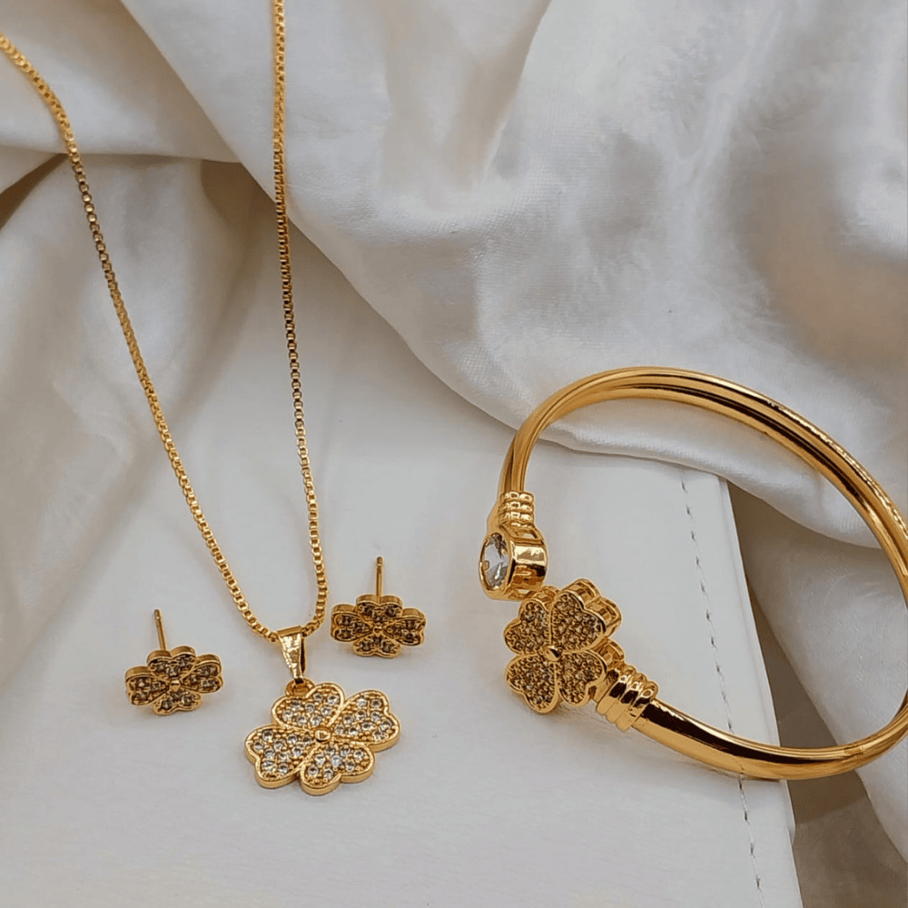 Multi-tone gold locket and bangle combo set for women