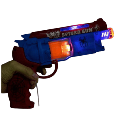 Toy gun showing fire mode light effects from the left side