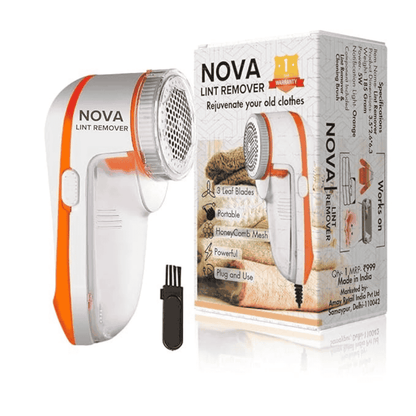 Nova lint remover with packaging and additional tool on a white background