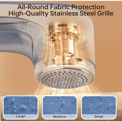 Shower head with high-quality stainless steel grille and fabric protection on a brown background.