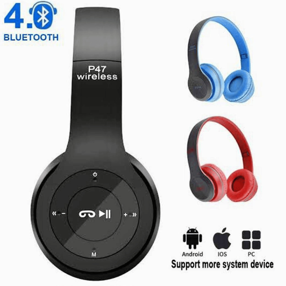 Graphic showing P47 key features like Bluetooth, foldability, etc.