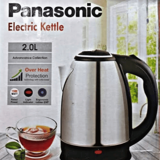 Panasonic electric kettle with tea cup on a kitchen counter