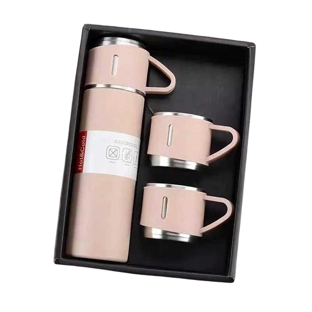 Pink stainless steel flask inside its box