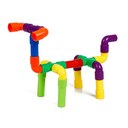 Right side view of colorful DIY pipe building blocks