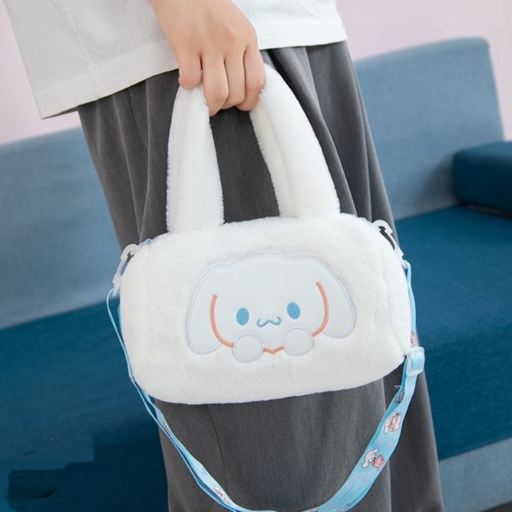 Trendy Plush Anime Character Bag – White with Model | ShopFirst.pk