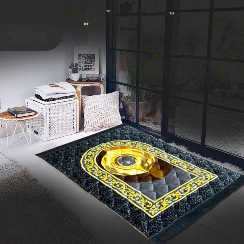 Decorative rug with a central circular design in a modern room setting.