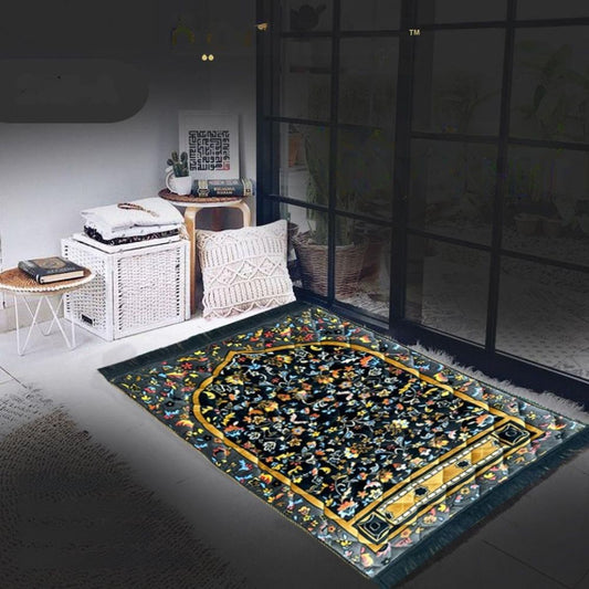 Decorative rug with intricate patterns in a room setting