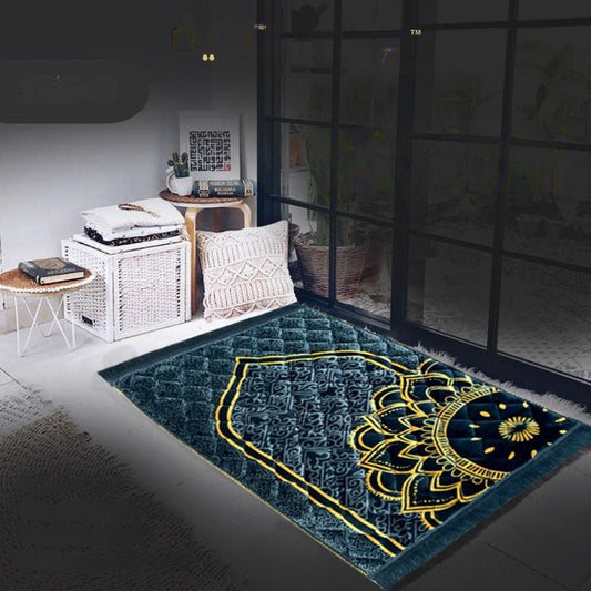 Decorative rug with mandala design in a modern room setting
