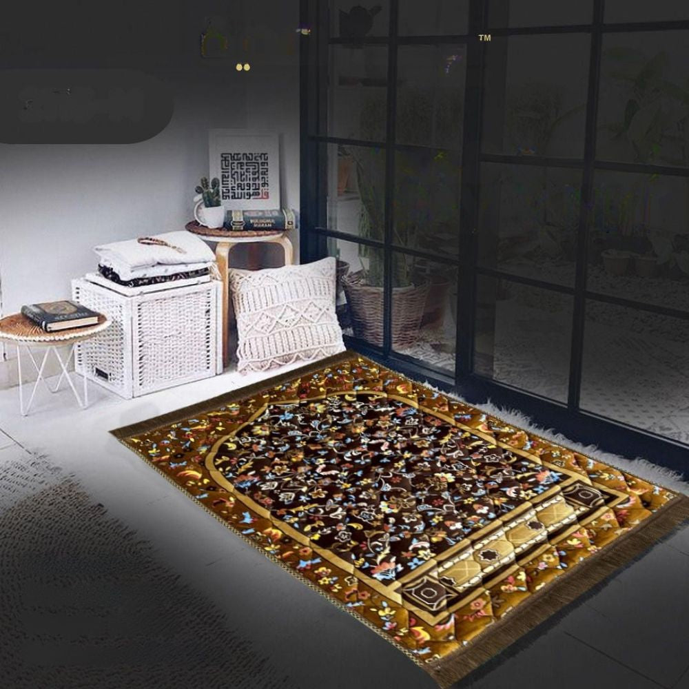 Decorative rug with intricate patterns in a room setting