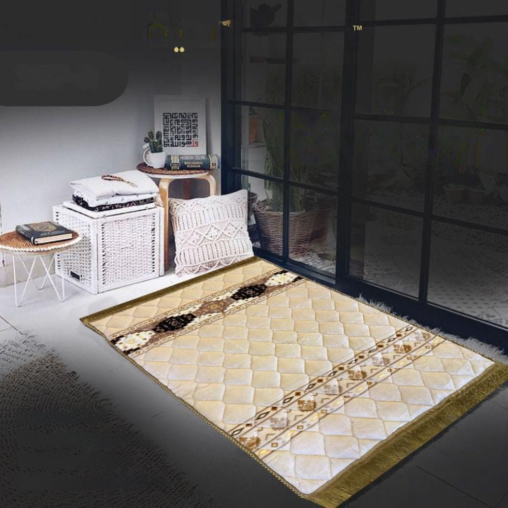 Decorative rug with geometric pattern in a room setting