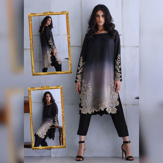 Peacock Shamooz Silk Embroidered 3 Piece Suit Black Color Video Preview