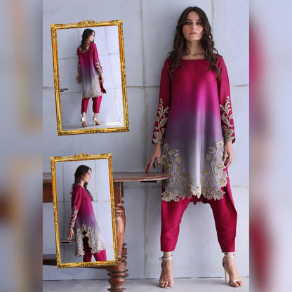 Peacock Shamooz Silk Embroidered 3 Piece Suit Red Color Video Preview