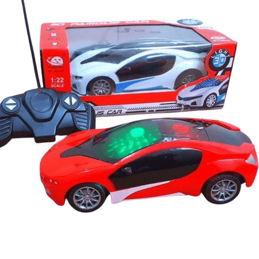 Remote control car and controller displayed next to its packaging