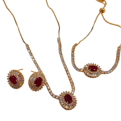 Red China gold plated locket and bracelet set front view