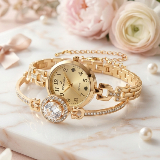 Elegant Golden with Gold Dial Women Jewellery Watch COD Available Pakistan