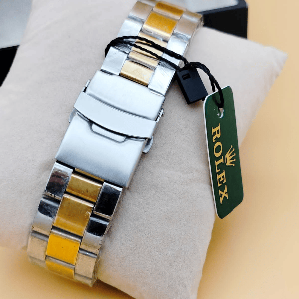 Image showing the back and double-lock mechanism of the Rolex watch