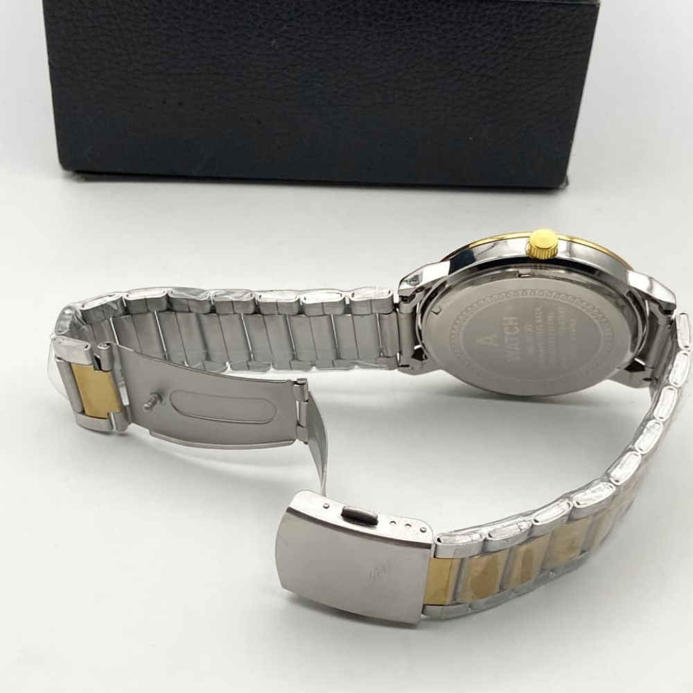 Silver and gold watch on a white background