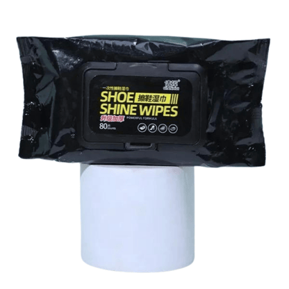 Front view of the shoe cleaning wipes packaging