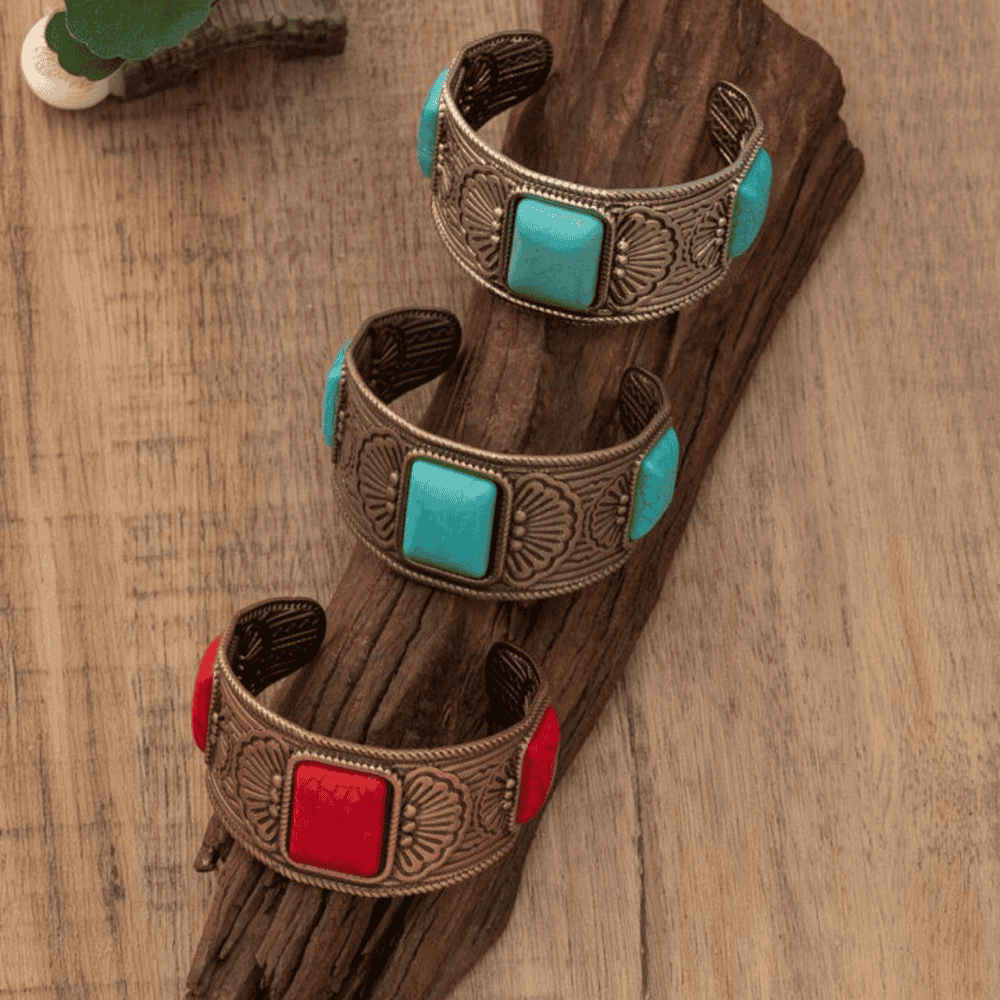 Right side image of all three color antique bangles together