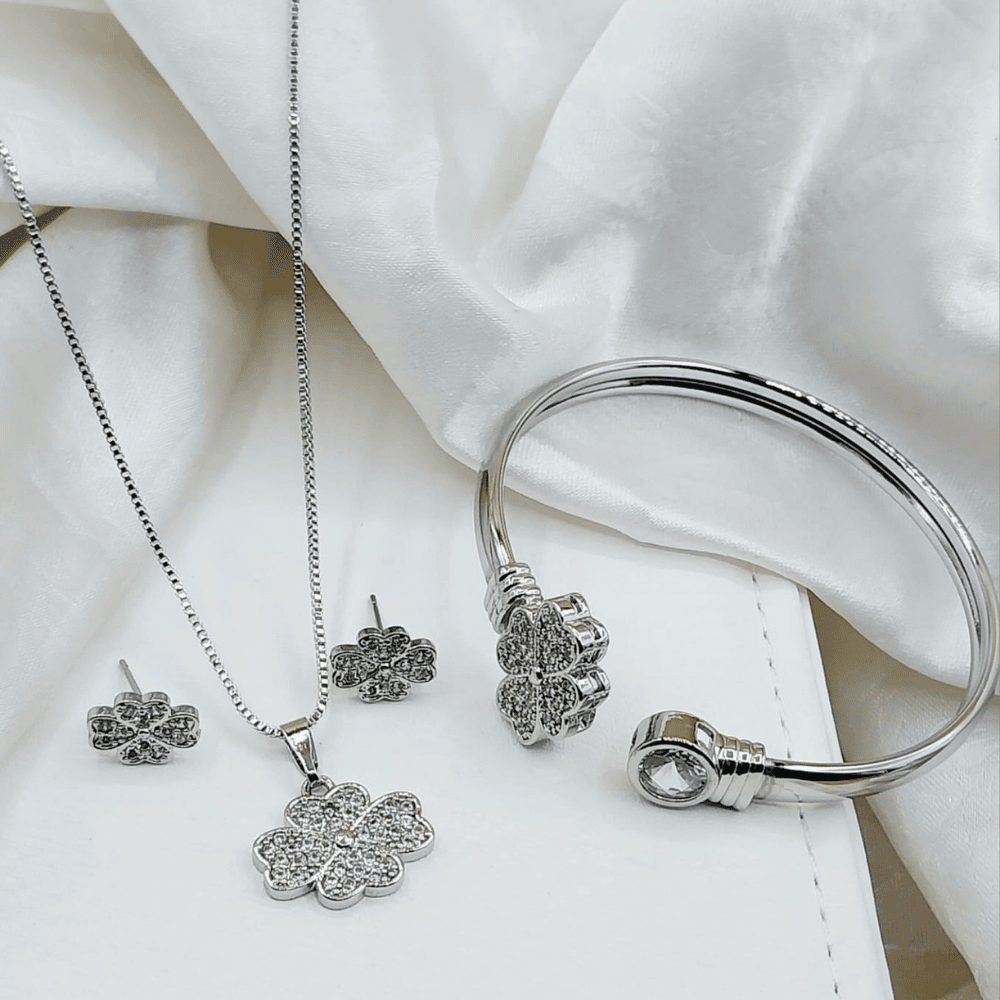Silver locket set with matching bangles upper front view