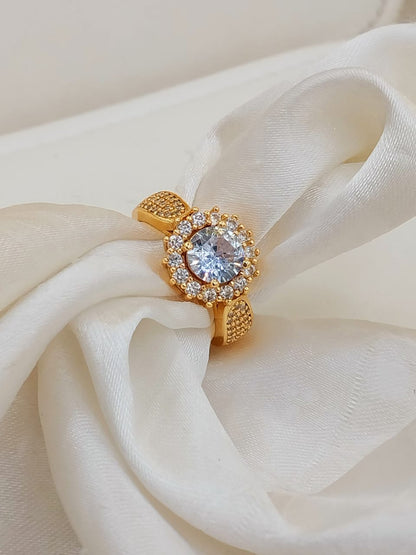 Elegant silver-toned artificial ring front view