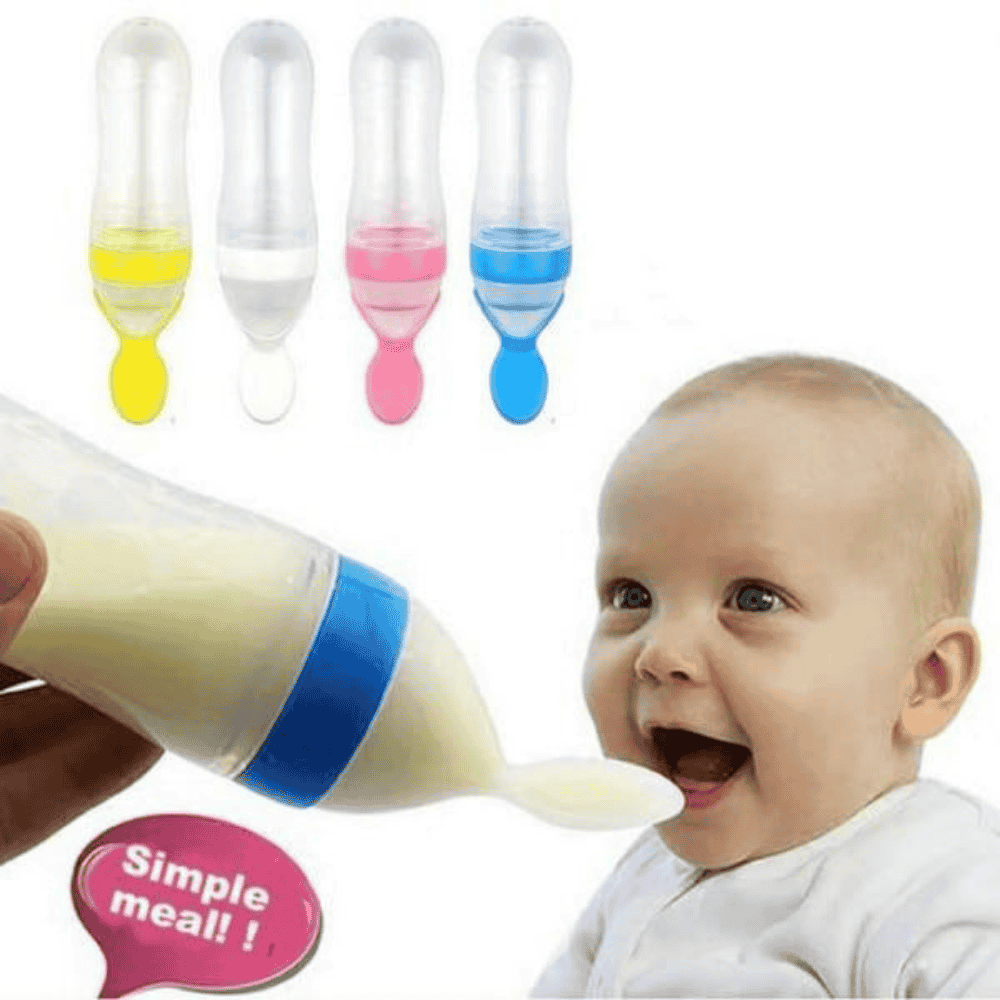 Demonstration of spoon feeder being used with baby food