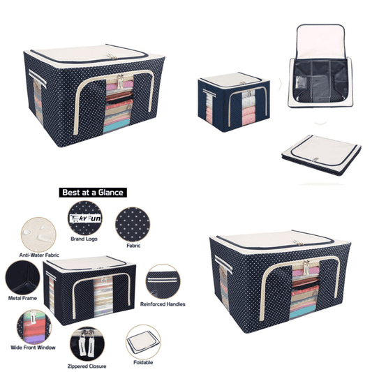 Multiple angles of the foldable fabric storage organizer box