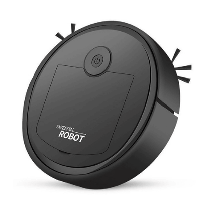 Black sweeping robot in upright position