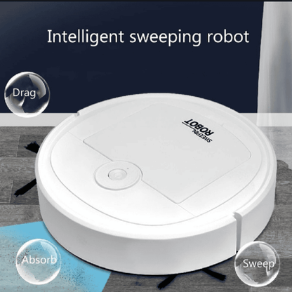 Sweeping robot in action: absorbing, dragging, sweeping