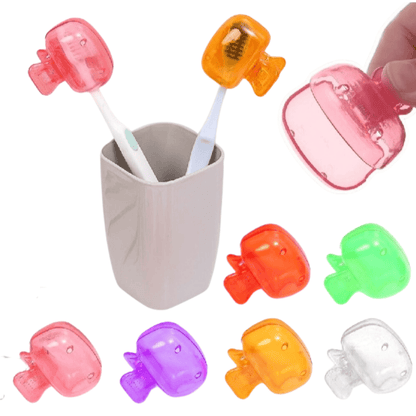 Various toothbrushes fitted with multicolor protective covers