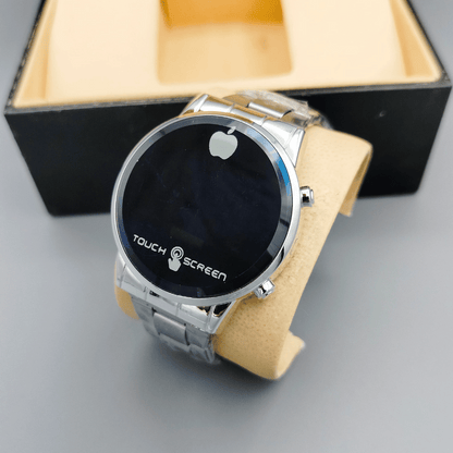 Main view of silver chain-style LED watch for children.