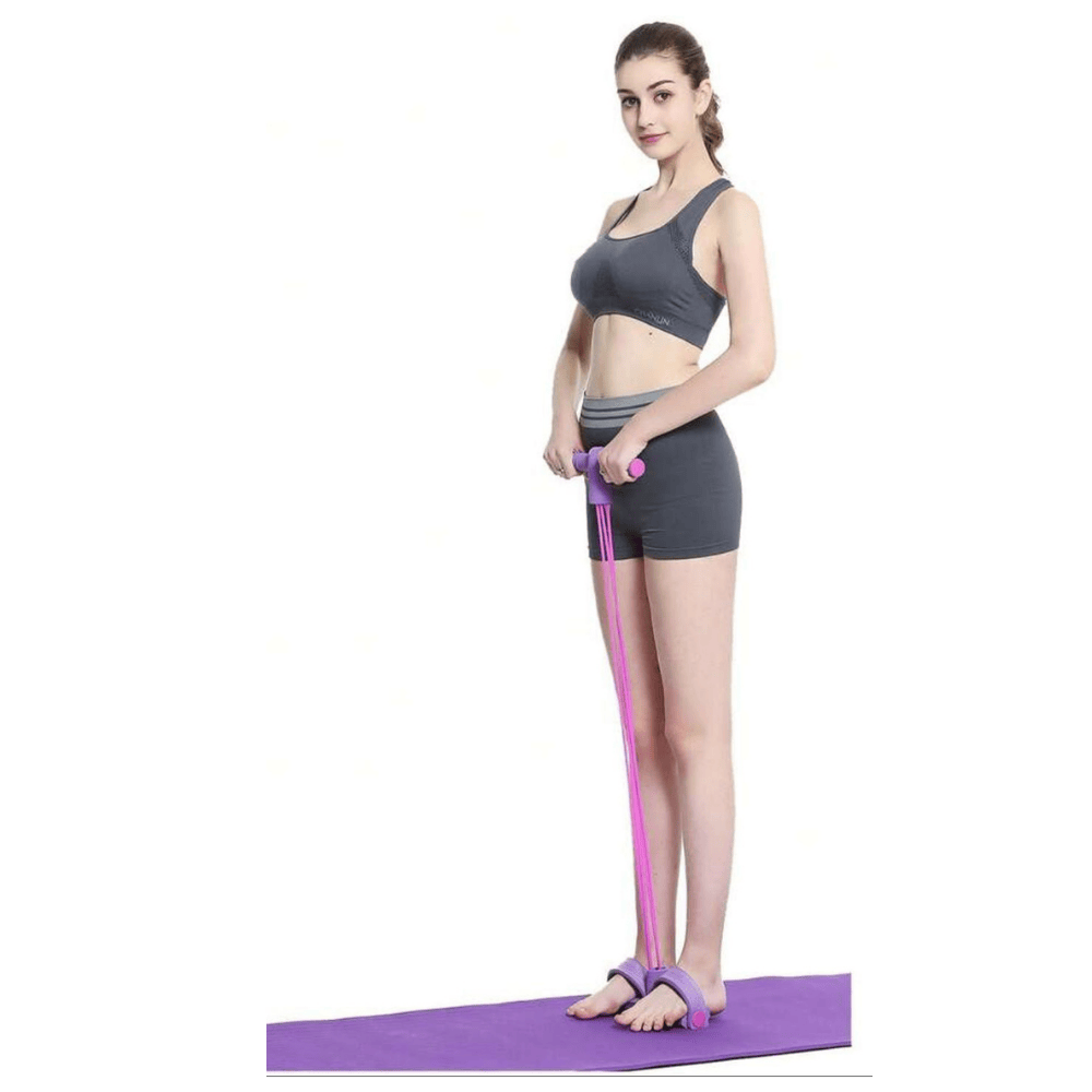 Workout with foot strap and hand grip
