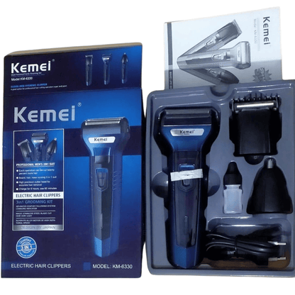 unboxing-kemei-3in1-electric-hair-removal-mens-shaver product and accessories view