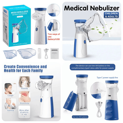 Medical Nebulizer with packaging and usage information on a white background