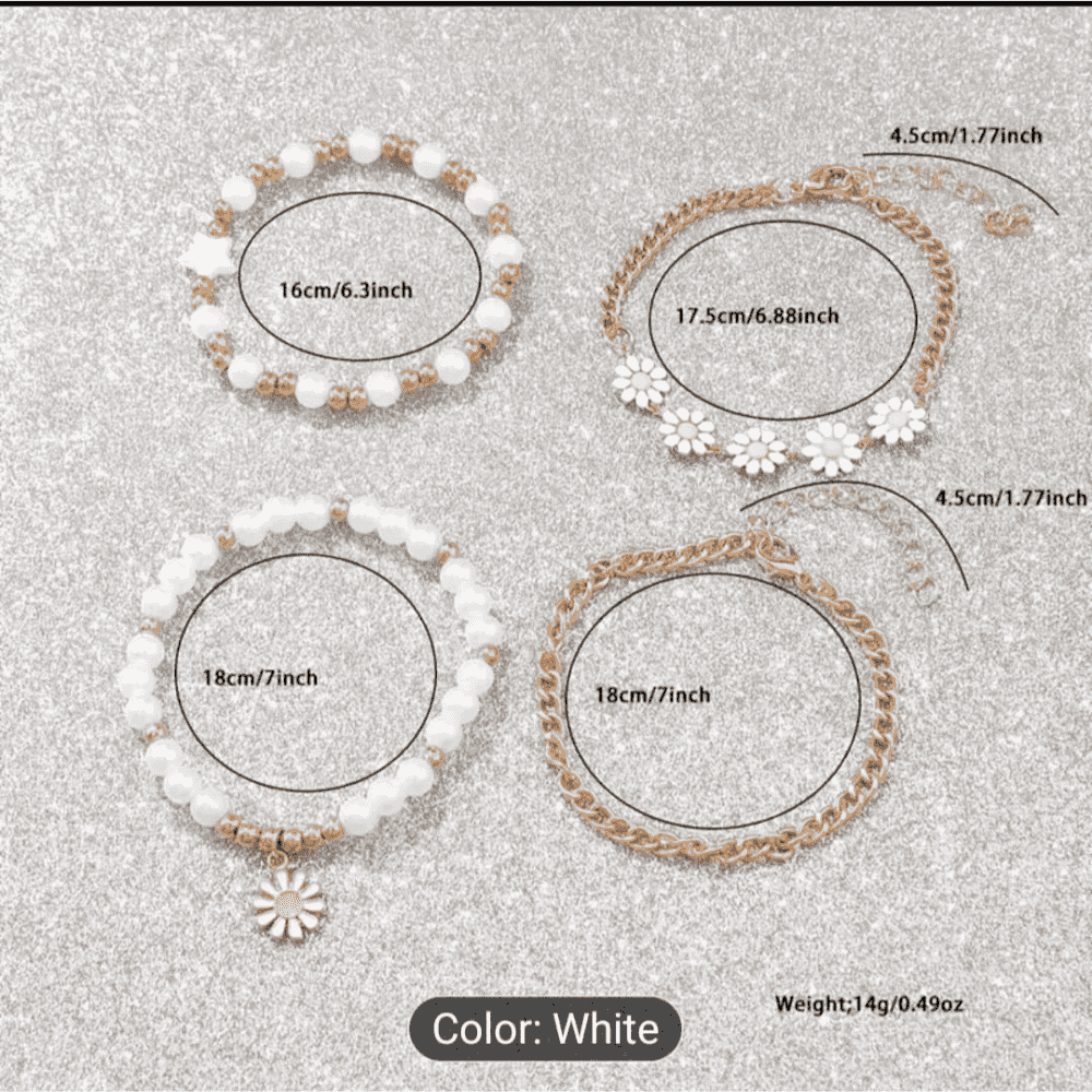 Jewellery size and bracelet dimensions in white watch set combo