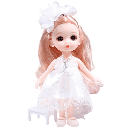 Close-up image of a white-colored mini doll