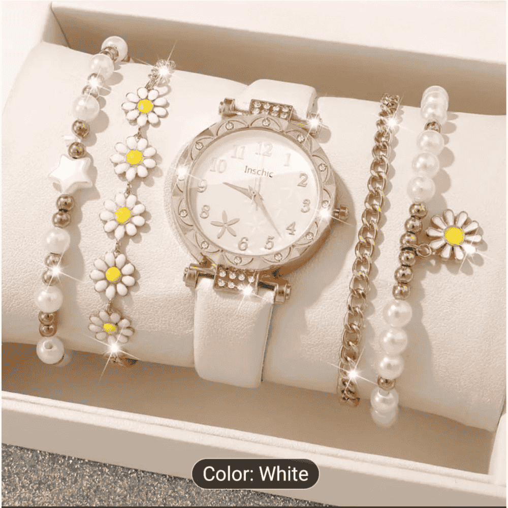 White lovers watch with a matching bracelet set – front view
